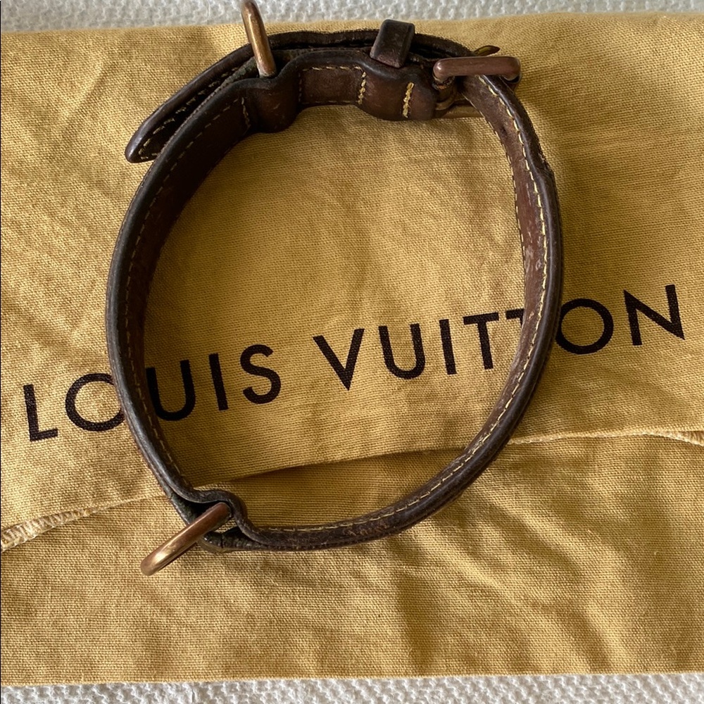 Louis Vuitton Dark Brown Leather Dog Collar with Brass Hardware